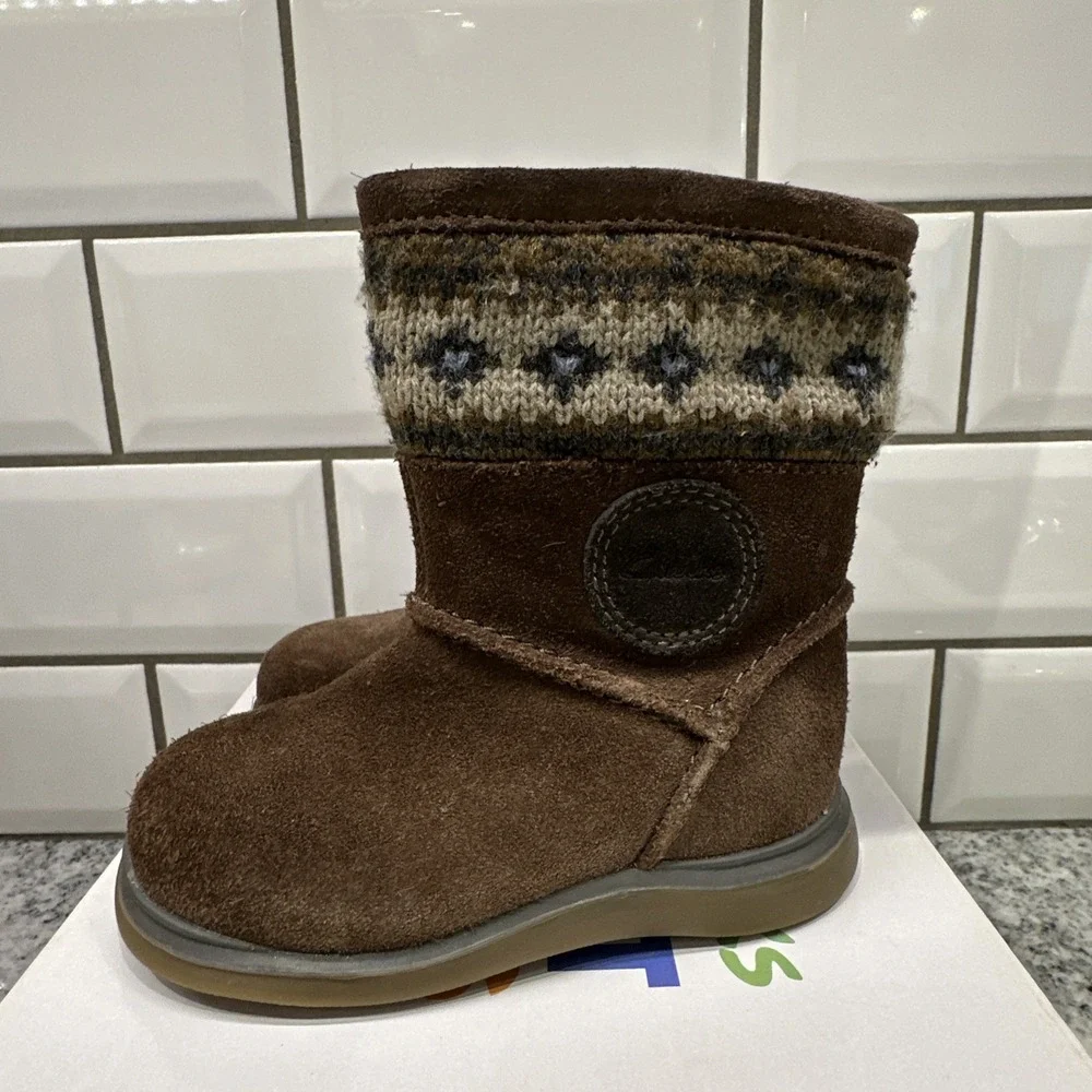 Clarks Snugglehug Girls Toddler Mushroom Brown‎ Boots 4.5 Winter Walking Infant